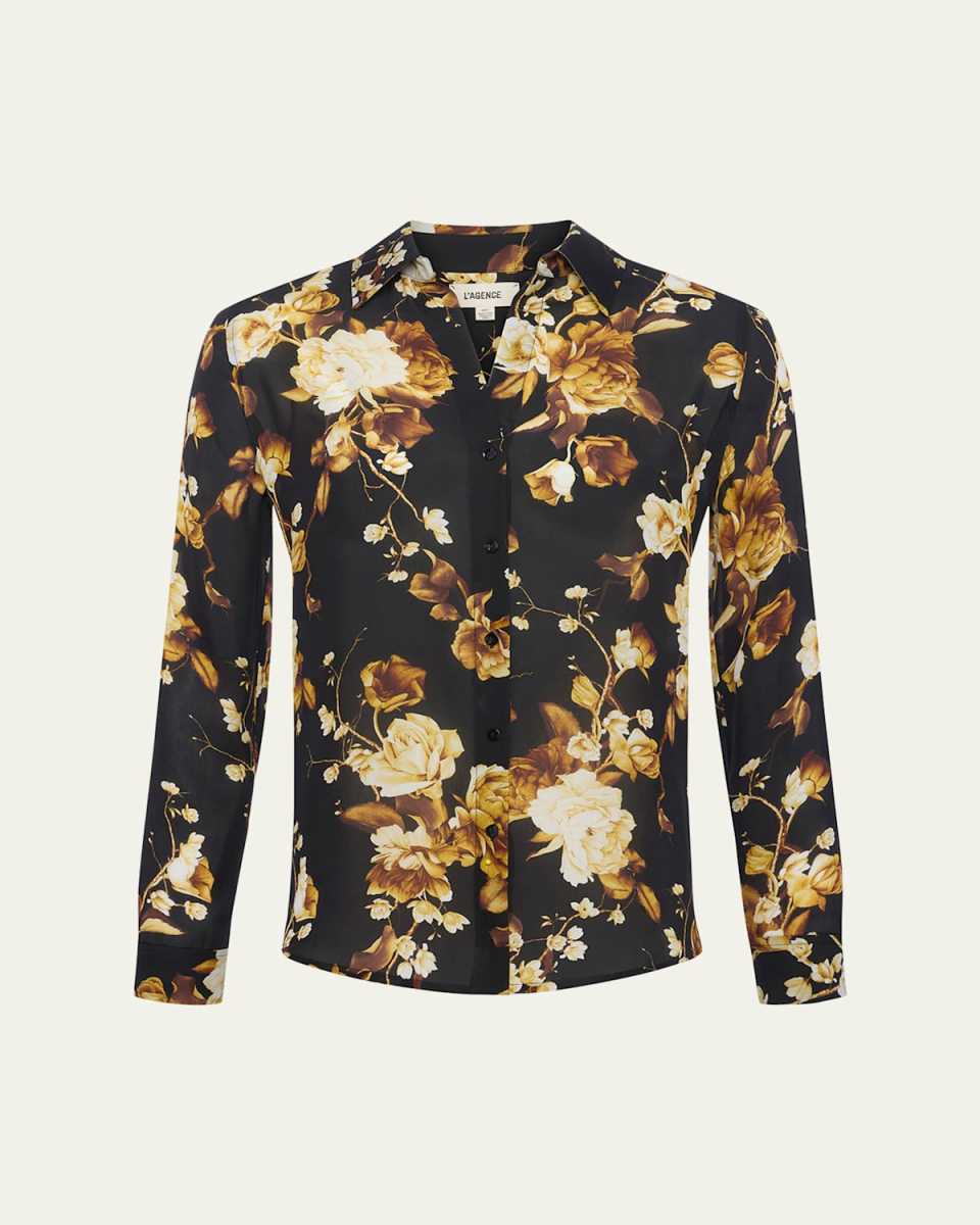 Nina Button-Front Silk Blous